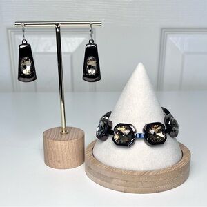 Dana Buchman Brown Metal Amber Clear Crystal Necklace and Earrings Set